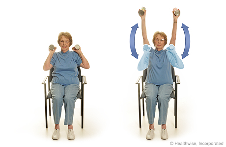 Seated exercise: Arm raises with soup cans.