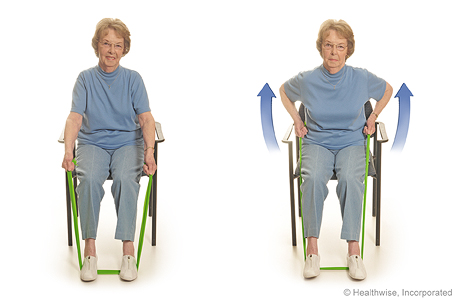 Seated exercise: Rowing with elastic bands.