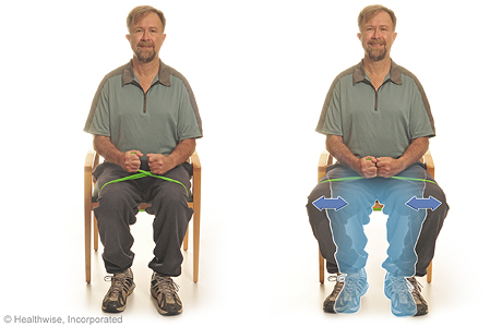 Seated exercise: Knee presses with elastic bands.