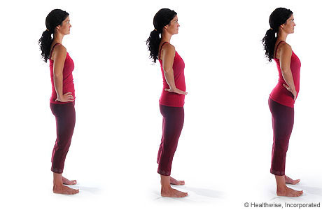 Imagen de cómo hacer el ejercicio de balanceo pélvico de pie