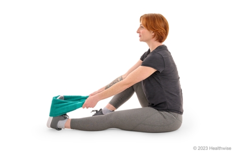 Calf stretch (seated, knee straight)
