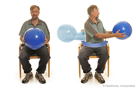 Body twists with a ball. Body twists with a ball.