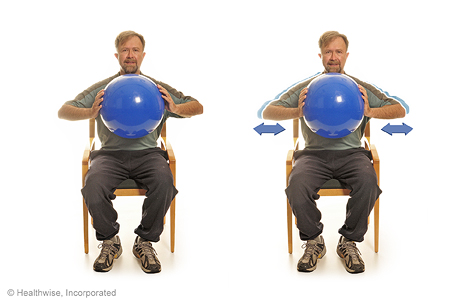 Chest squeeze with a ball. Chest squeeze with a ball.