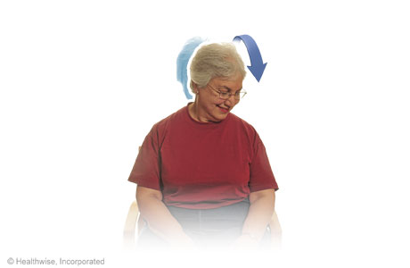 Diagonal chin-to-chest stretch. Diagonal chin-to-chest stretch.