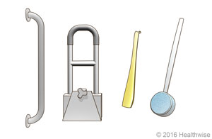 Shower grab bar, bathtub grab bar, shoehorn, long-handled sponge. Shower grab bar, bathtub grab bar, shoehorn, long-handled sponge.