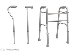 Canes and a walker. Canes and a walker.