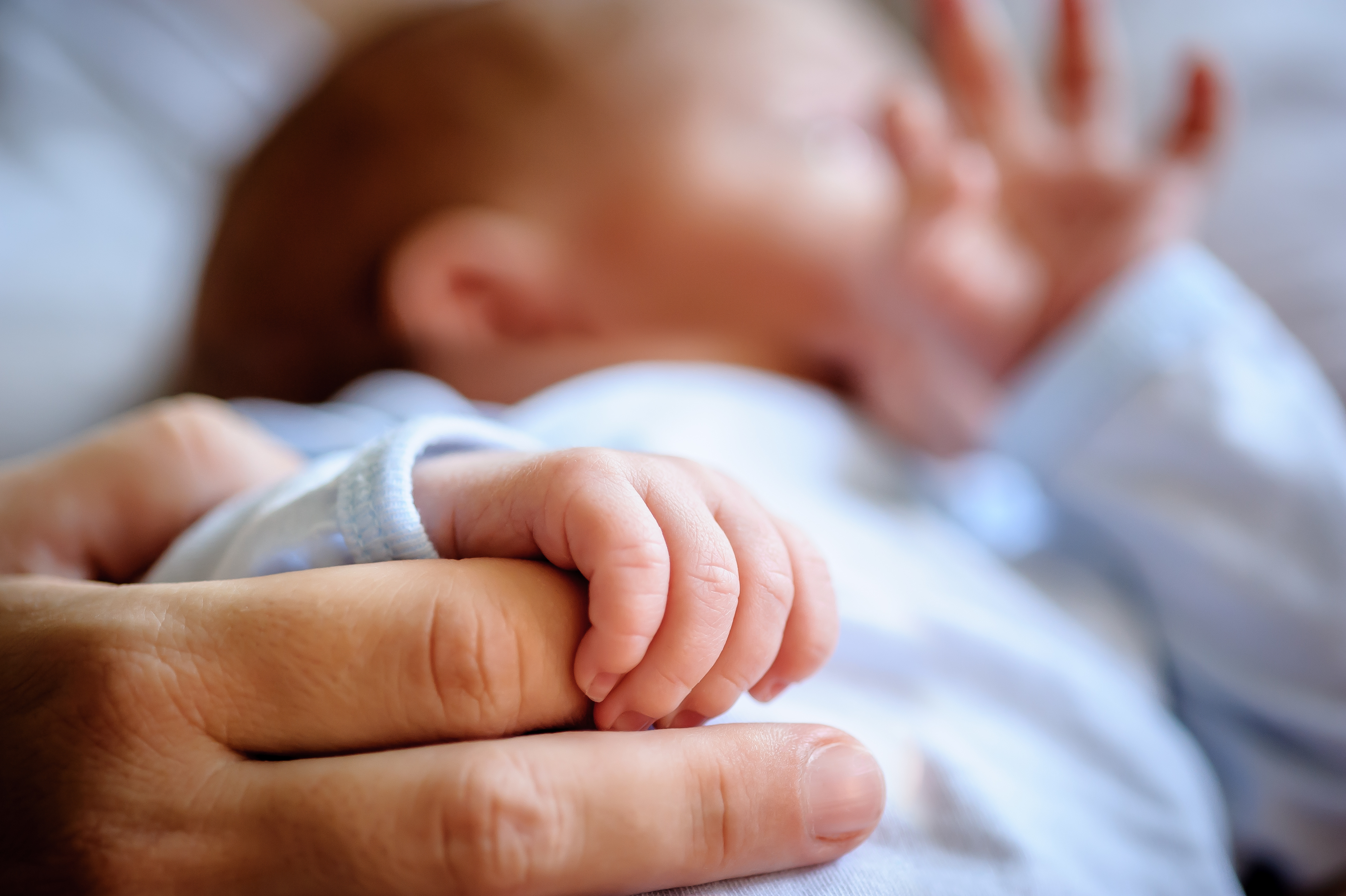 baby holding parent's finger
