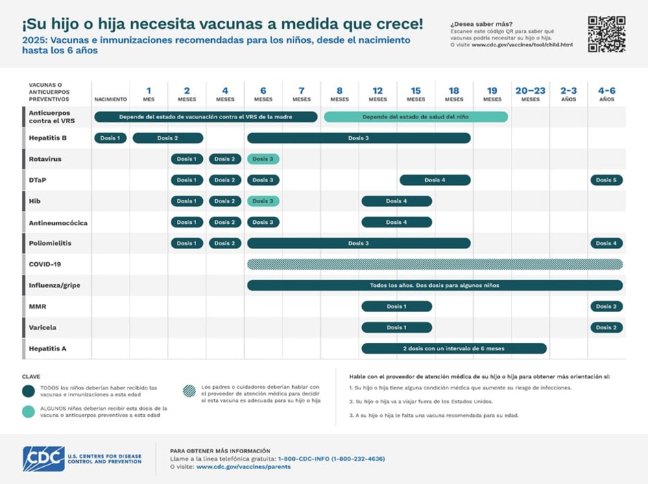 Vacunas recomendadas para los niños desde los 0 hasta los 6 años de edad (página 1)