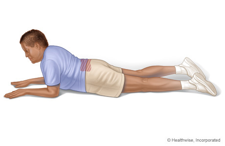 Imagen de un ejercicio de extensión de la espalda presionando hacia arriba