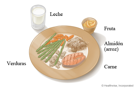 Muestra de formato de plato de almuerzo o cena para personas con diabetes